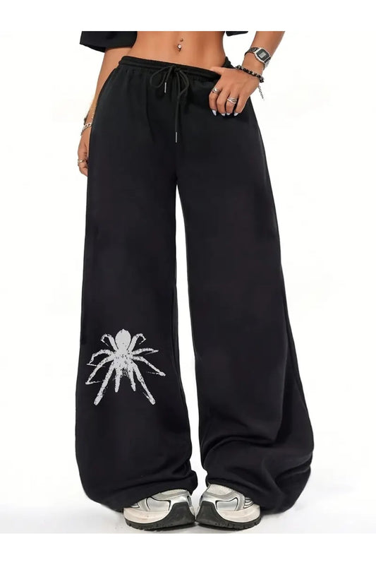 Y2k Spider Baskılı Oversize Baggy Eşofman Altı