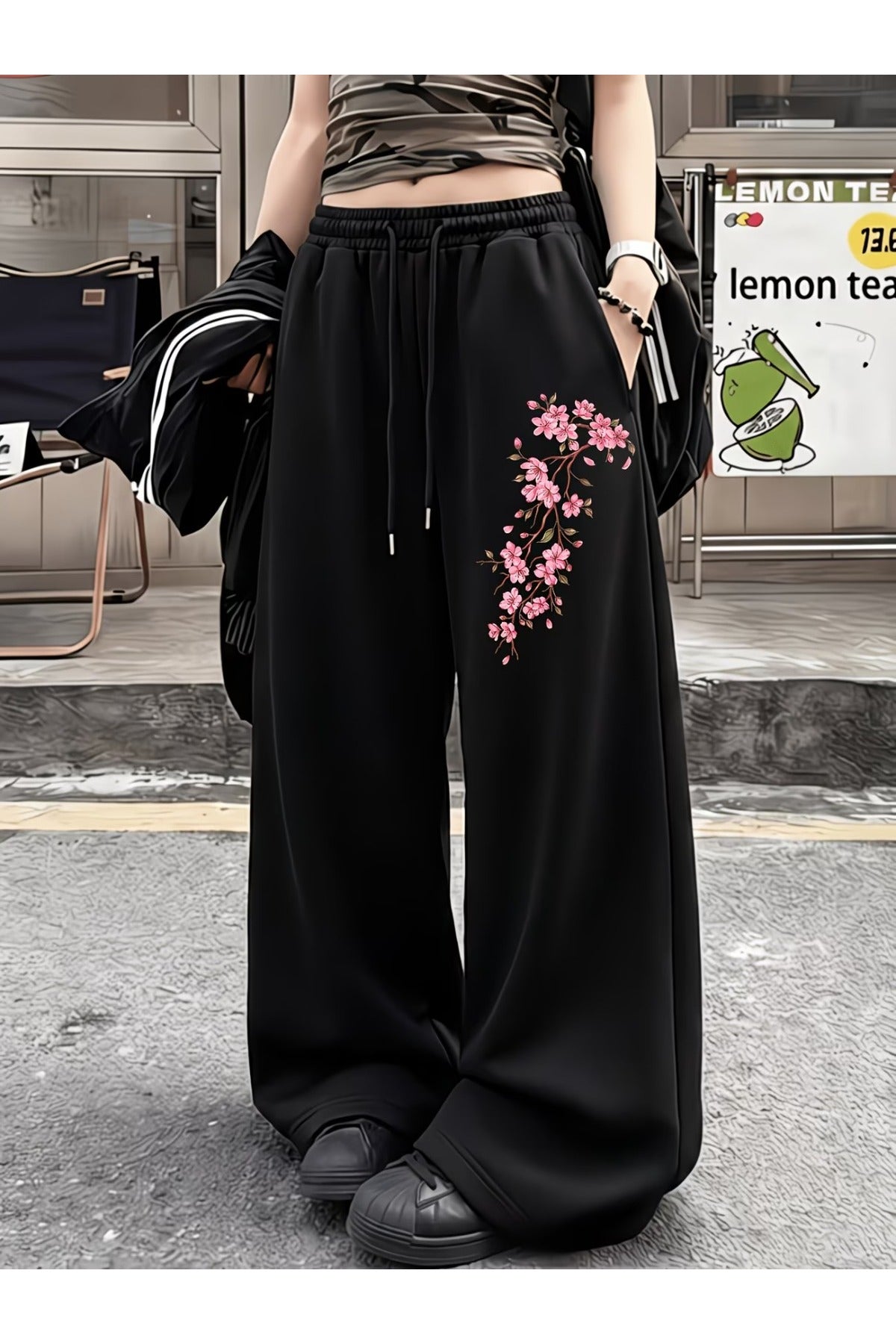Japan Sakura Baskılı Oversize Baggy Eşofman Altı