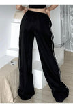 Harajuku Zip Detail Çift Çizgili Black Tracksuit Oversize Eşofman Altı