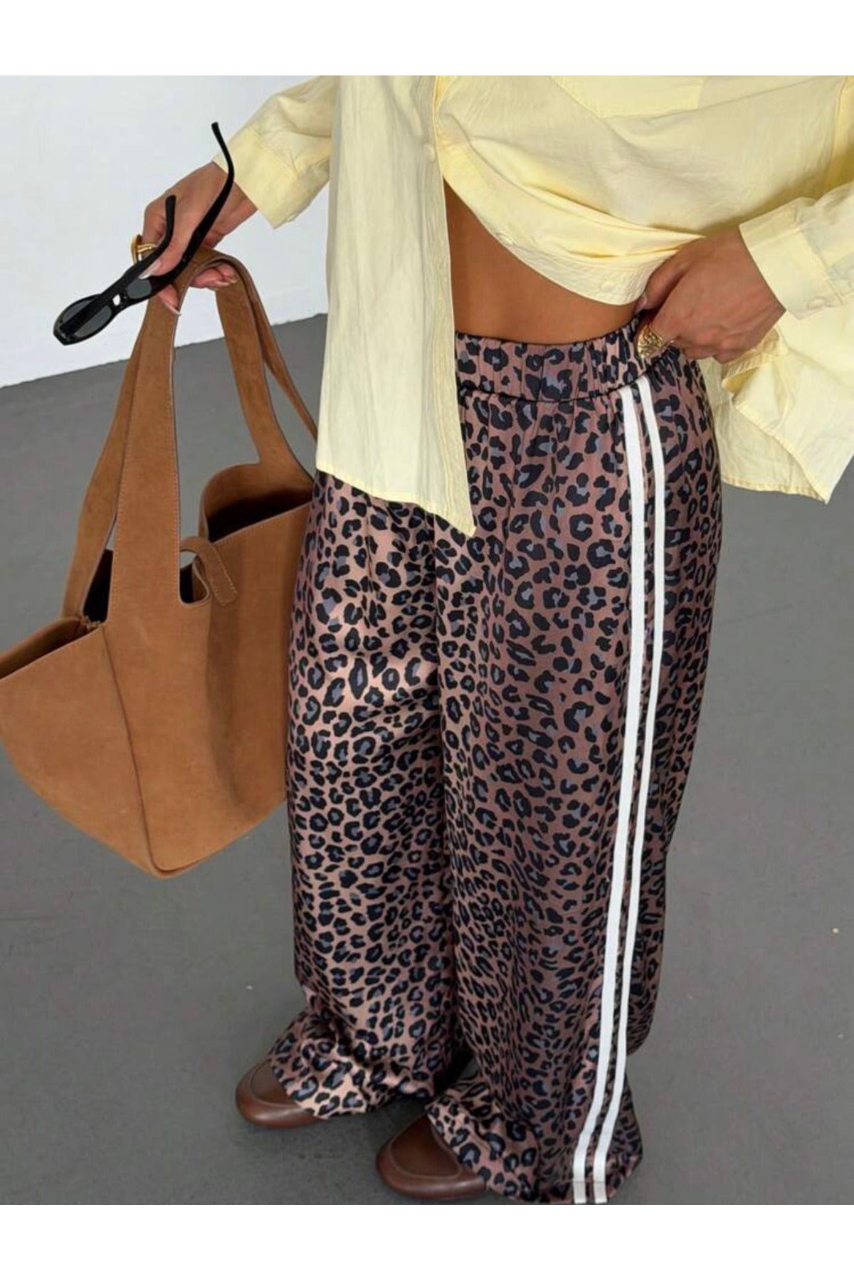 Leopar Detail Çift Çizgili Y2K Style Pantolon Eşofman