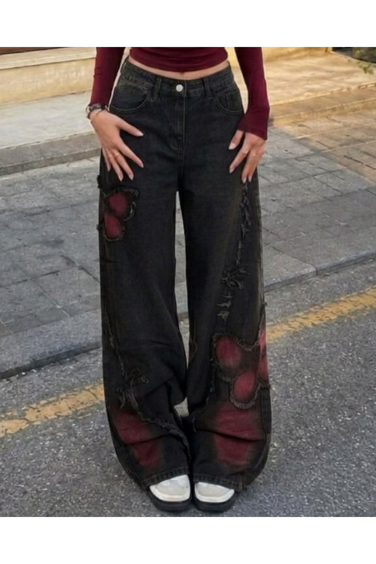 Butterfly Streetwear Baggy Black Jean's Pantolon - Siyah