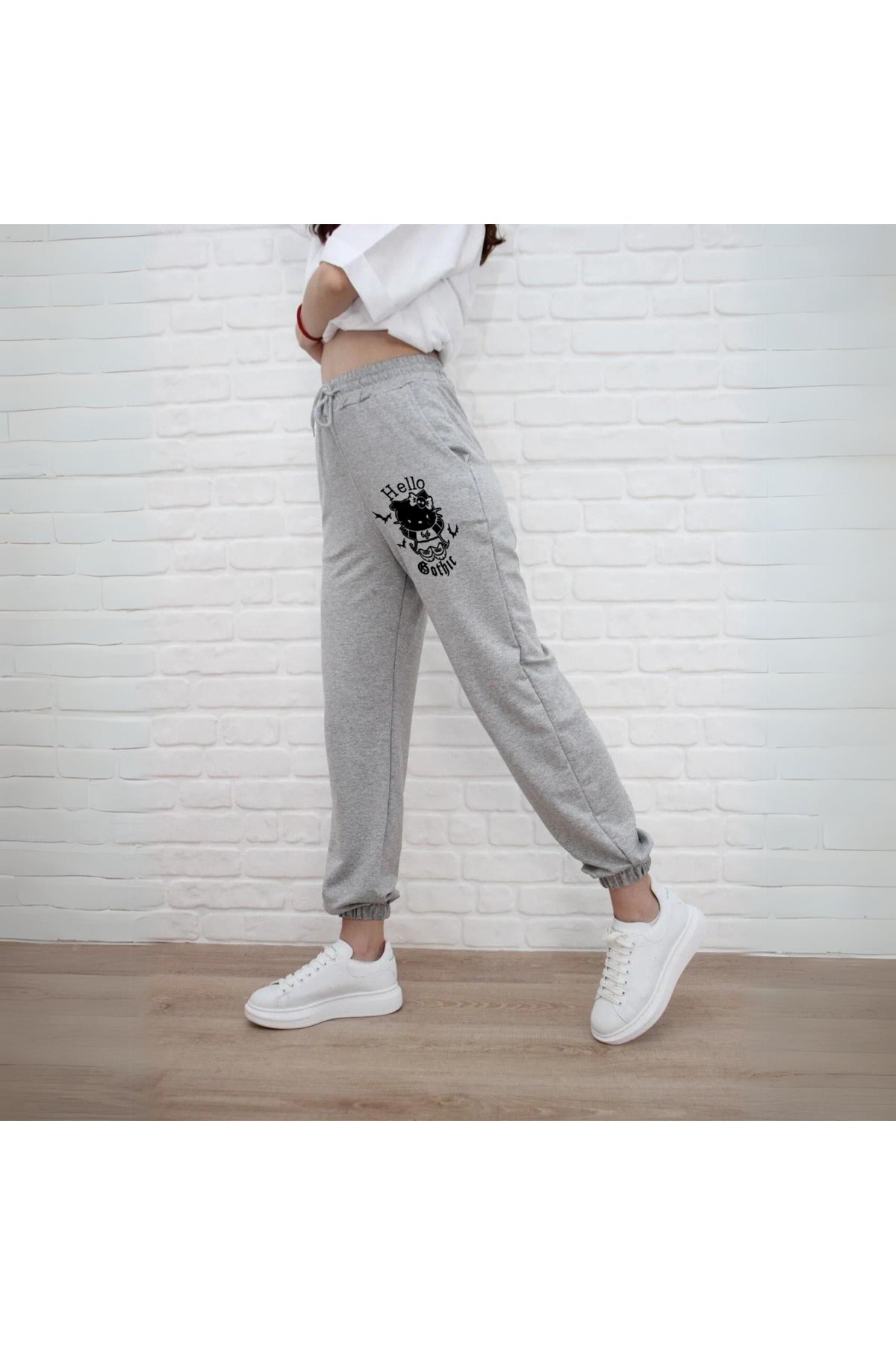 Hello Gothic Baskılı Unisex Gri Eşofman Altı