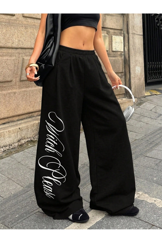 Witch Please Baskılı Oversize Baggy Eşofman Altı