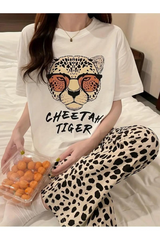 Çita Tiger Desenli Oversize Unisex T-shirt