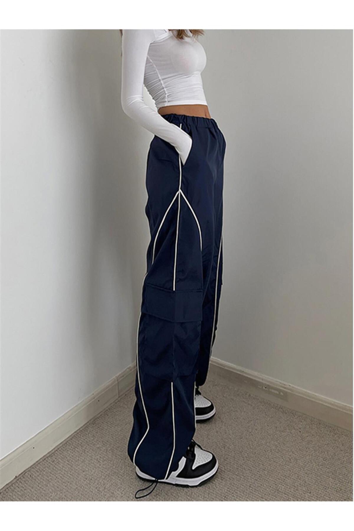 zolid wear Harajuku Lines Detail Cargo Pocket Dark Navy Tracksuit Lacivert Eşofman Altı
