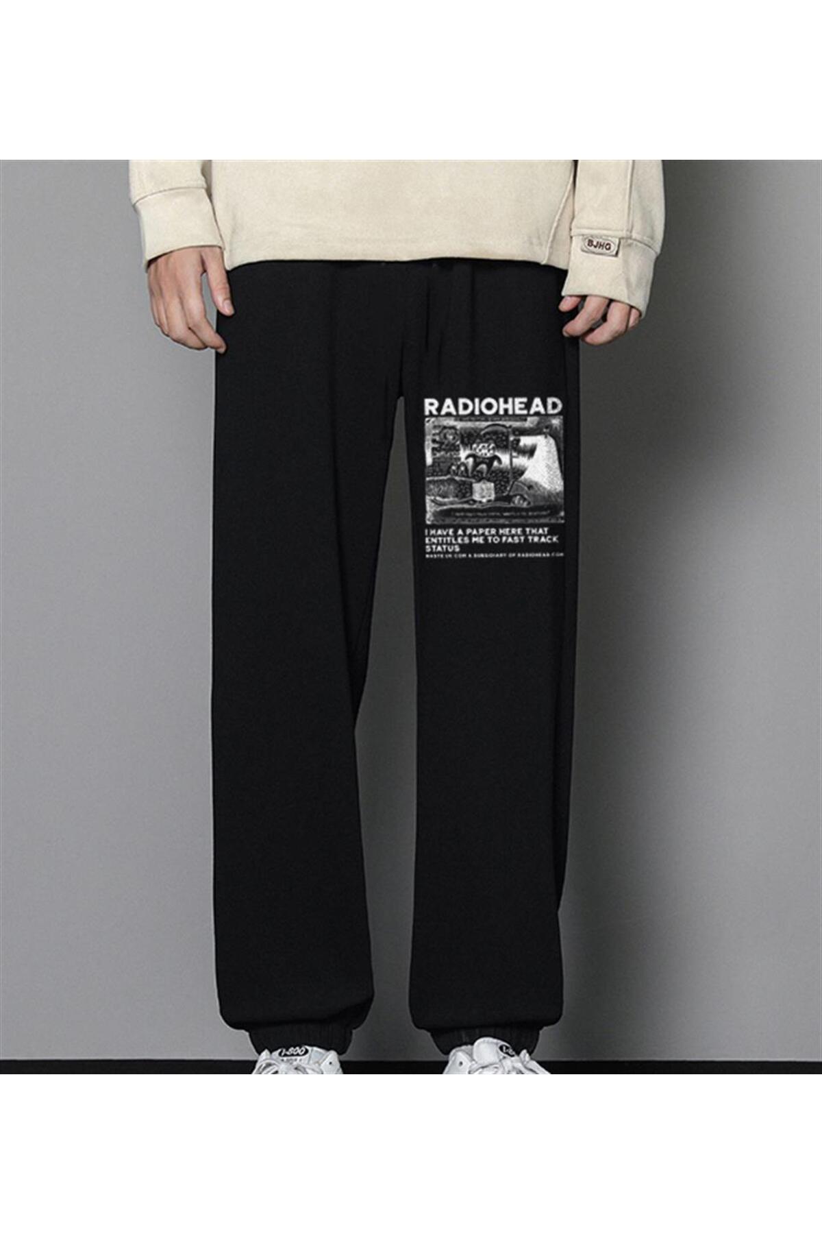 Rock Serisi Radiohead Baskılı Oversize Unisex Siyah Eşofman Altı