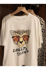 Çita Tiger Desenli Oversize Unisex T-shirt