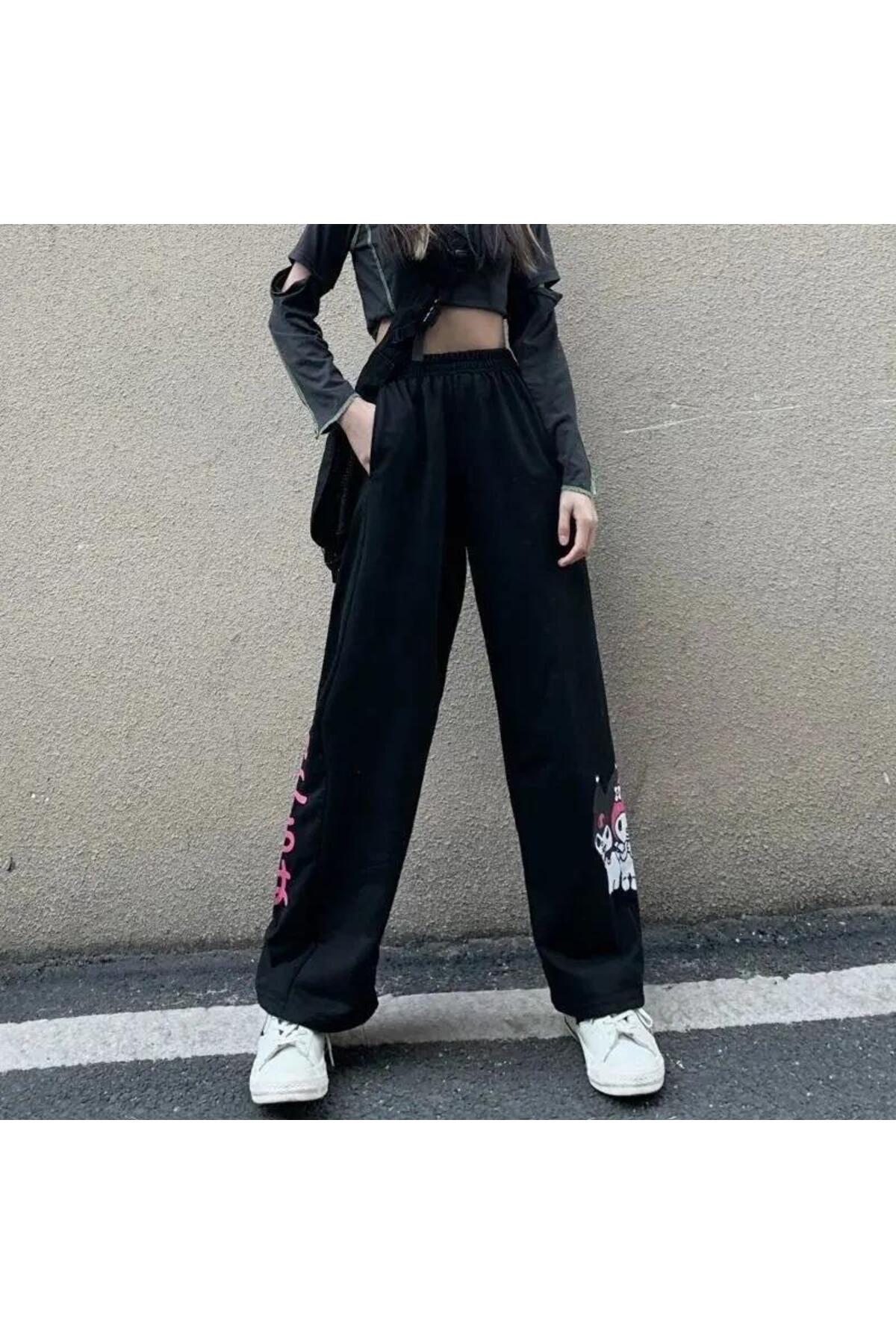 Sokak Tarzı Kuromi & Melody Baskılı Unisex Baggy Eşofman