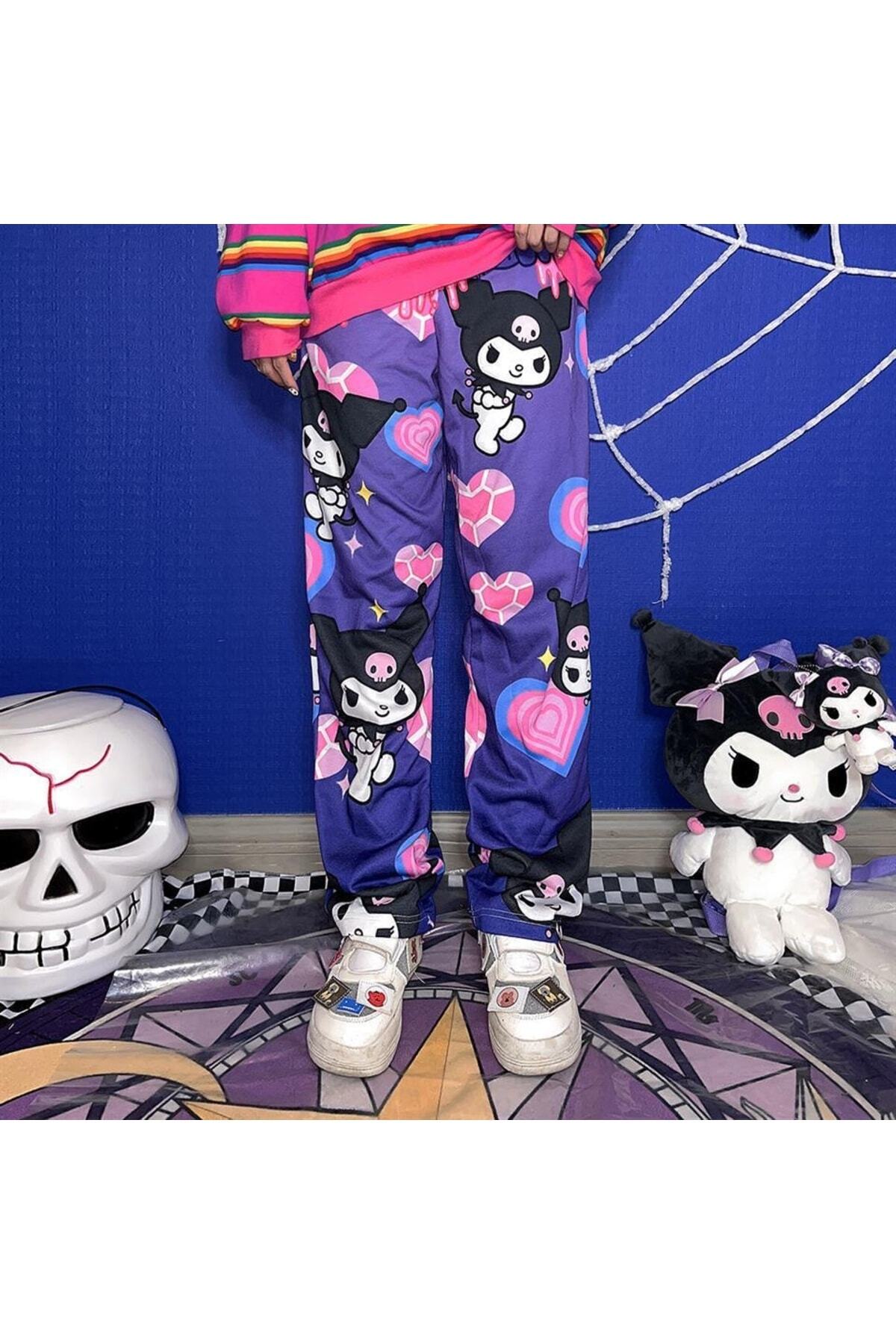 Kuromi & Heart Collage Purple Wide Leg Unisex Tracksuit