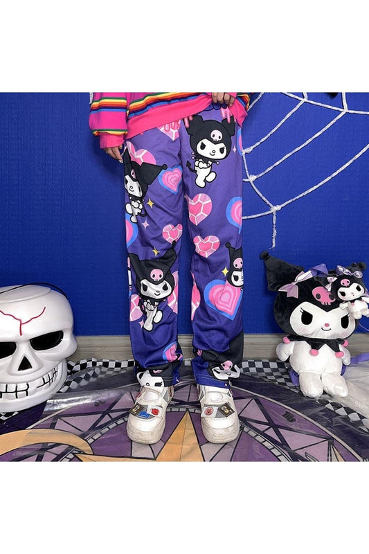 Kuromi & Heart Collage Purple Wide Leg Unisex Tracksuit