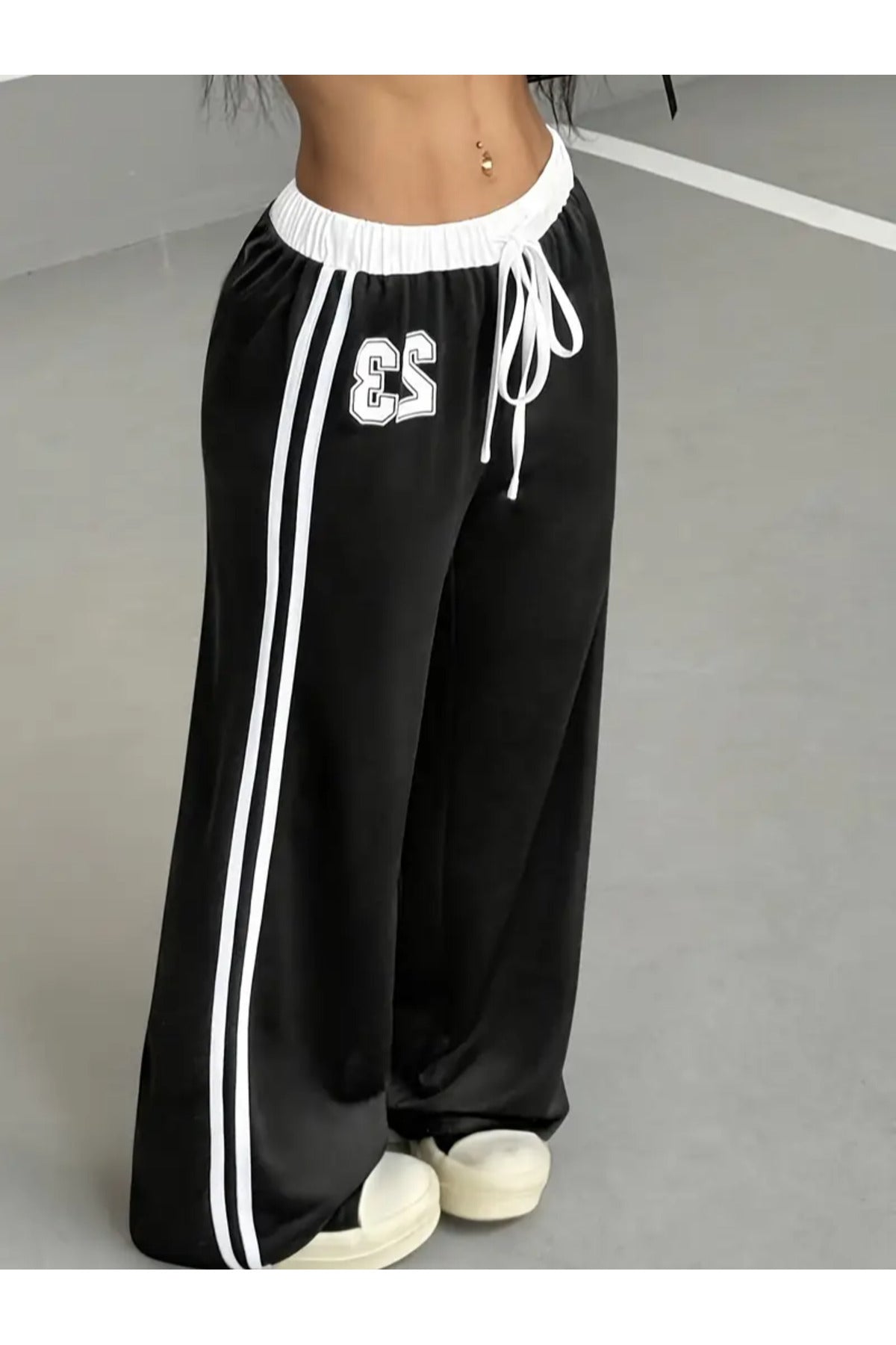 23 Number Oversize Bel İp Detaylı Lacivert Baggy Eşofman Altı