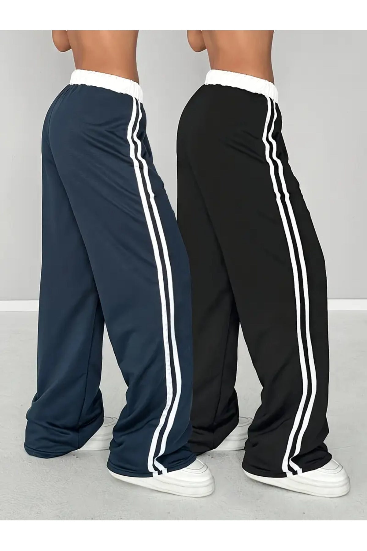 01 Number Oversize Bel İp Detaylı Lacivert Baggy Eşofman Altı