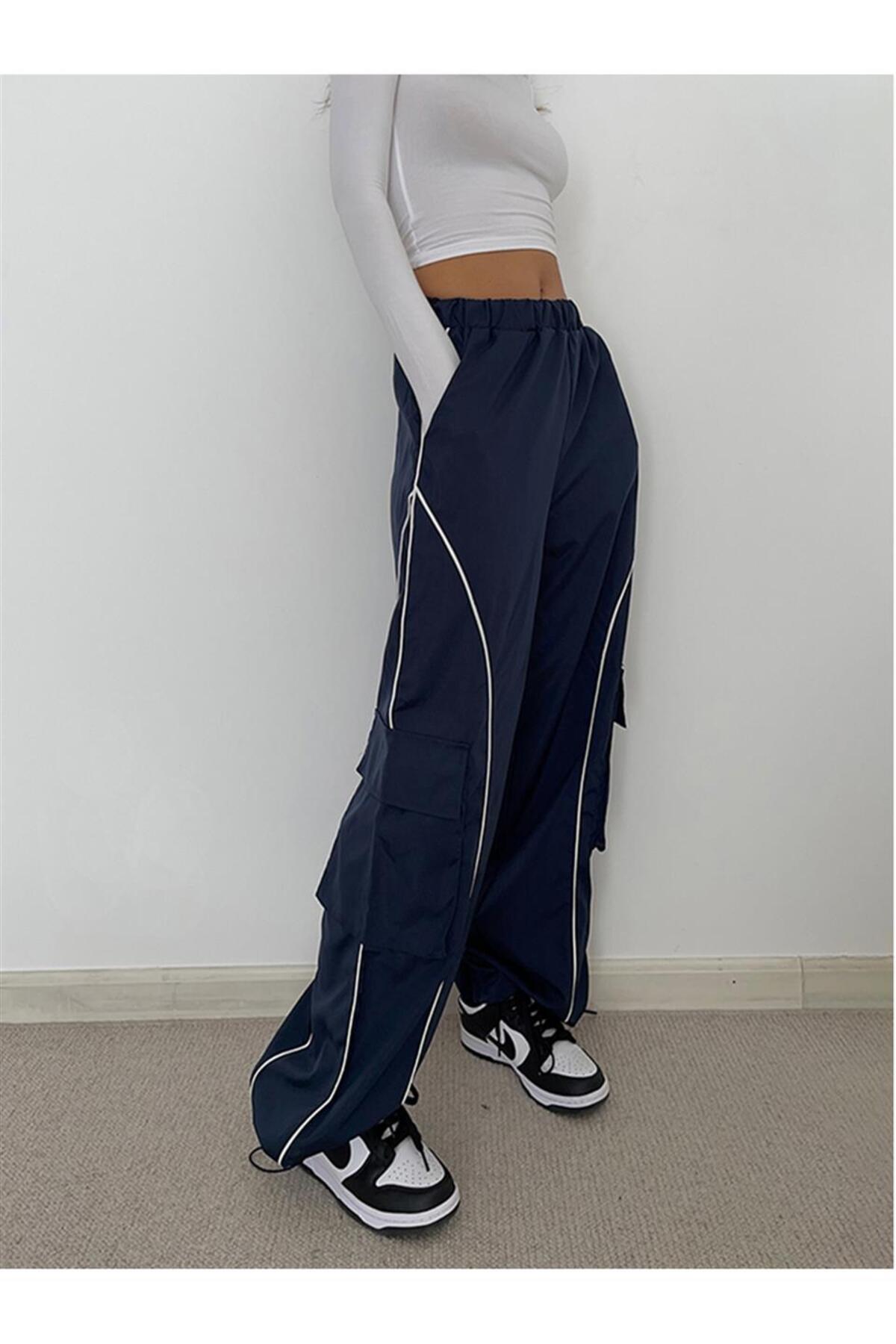 zolid wear Harajuku Lines Detail Cargo Pocket Dark Navy Tracksuit Lacivert Eşofman Altı