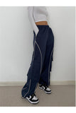 zolid wear Harajuku Lines Detail Cargo Pocket Dark Navy Tracksuit Lacivert Eşofman Altı