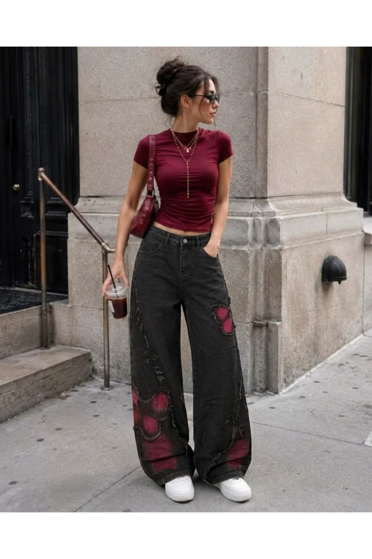 Butterfly Streetwear Baggy Black Jean's Pantolon - Siyah