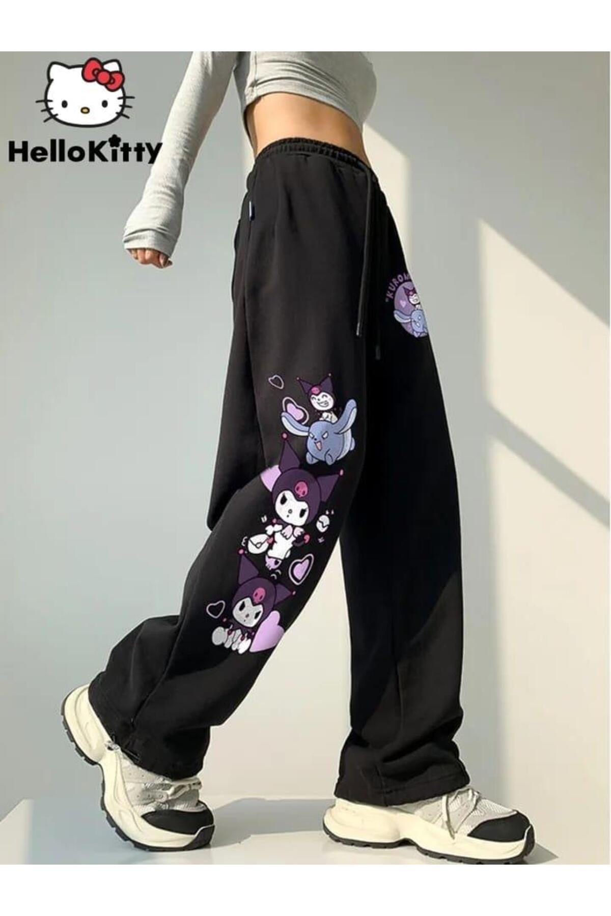 Kuromi Detail Unisex Siyah Eşofman Altı