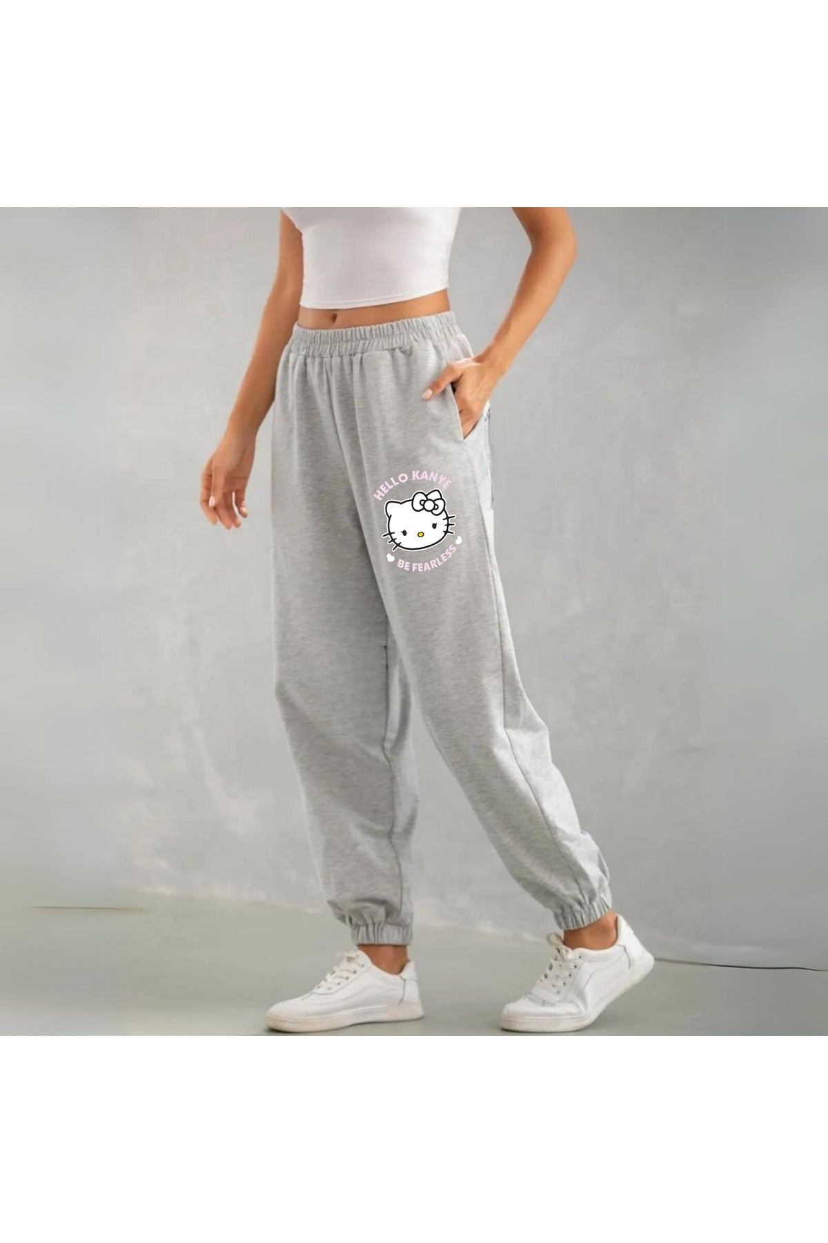 Hello Kanye Baskılı Unisex Gri Eşofman Altı