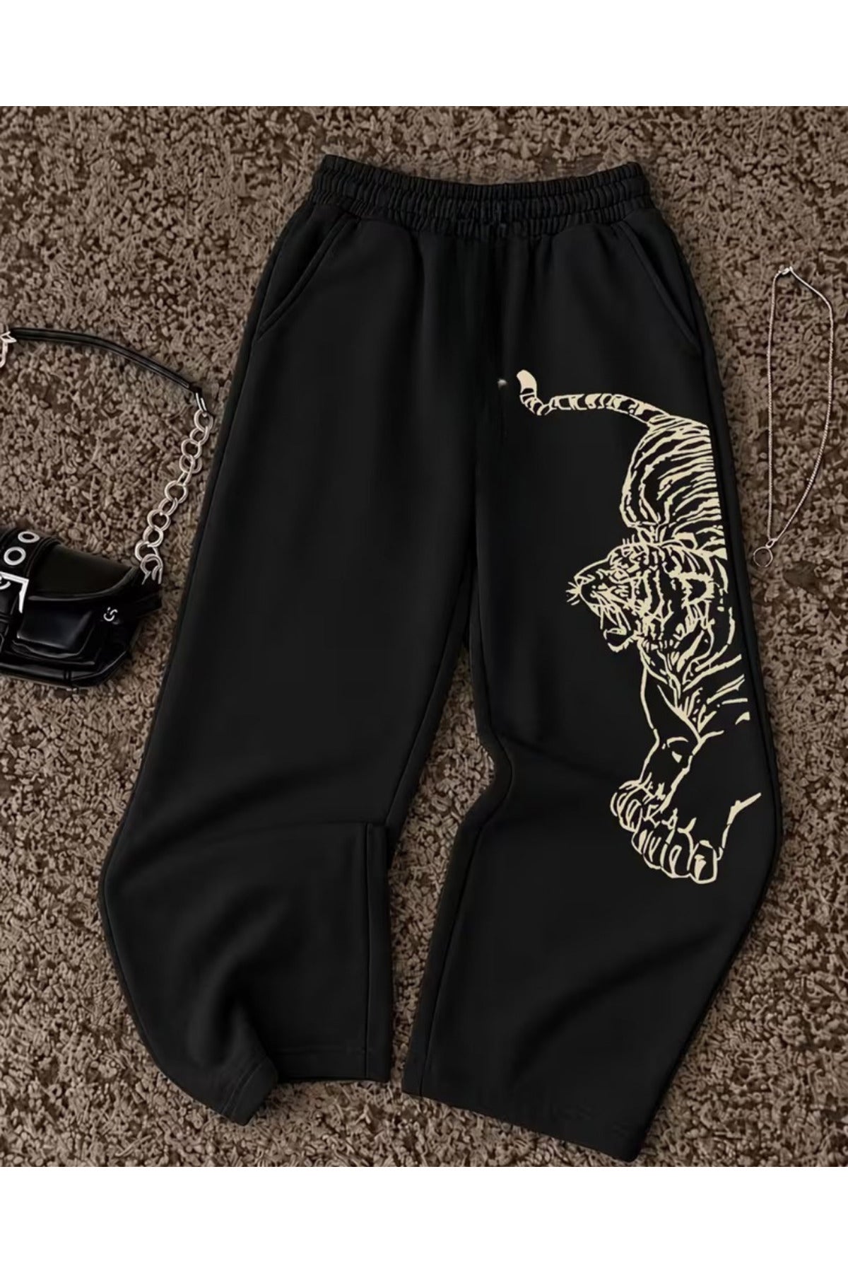 Wild Tiger Baskılı Oversize Baggy Unisex Eşofman Altı