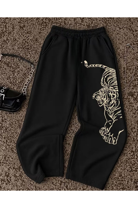 Wild Tiger Baskılı Oversize Baggy Unisex Eşofman Altı