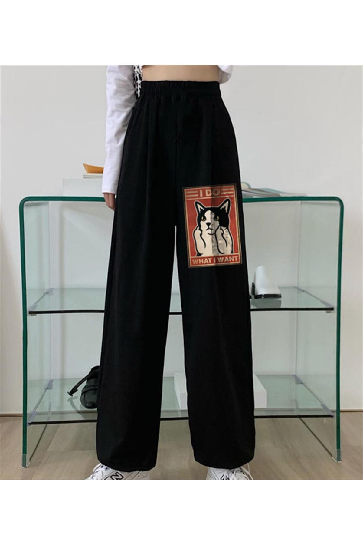 Eyl I Do What I Want Baskılı Oversize Unisex Siyah Eşofman Altı