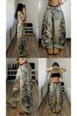 Gothic Print Baskılı Harajuku Y2K Baggy Jean Pantolon
