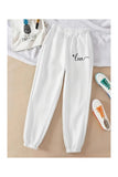 Butterfly Line Baskılı Unisex Beyaz Paça Lastik Eşofman Altı