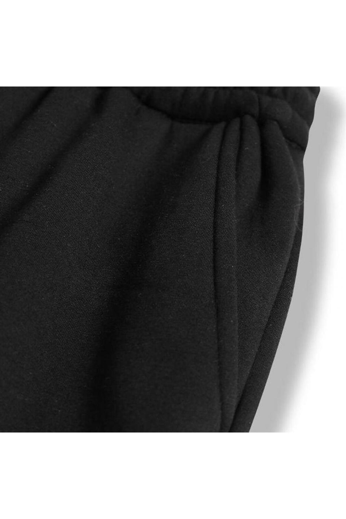 Gothic Purple Butterfly Baskılı Oversize Unisex Siyah Eşofman Altı