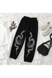 Gothic Snake Baskılı Oversize Unisex Siyah Eşofman Altı