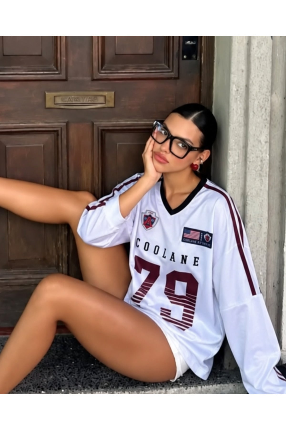 Coolane 79 Baskılı Bordo-Beyaz V Yaka Forma - Beyaz