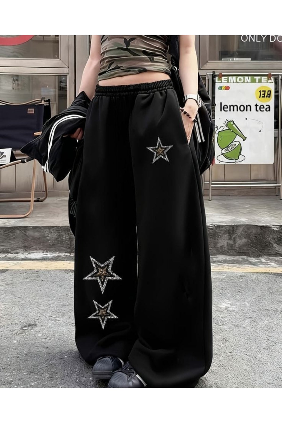 Star Detail Baskılı Oversize Baggy Eşofman Altı