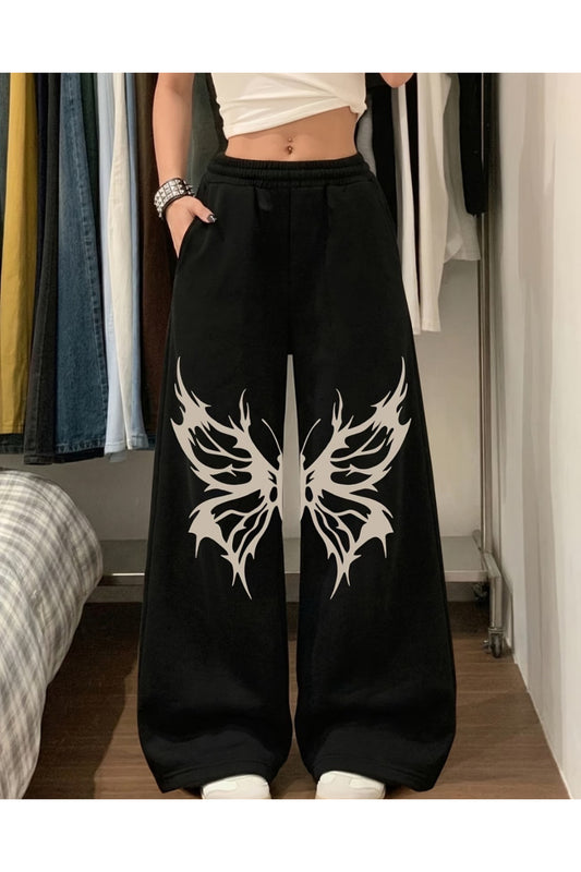 Gothic Butterfly Baskılı Oversize Baggy Unisex Eşofman Altı