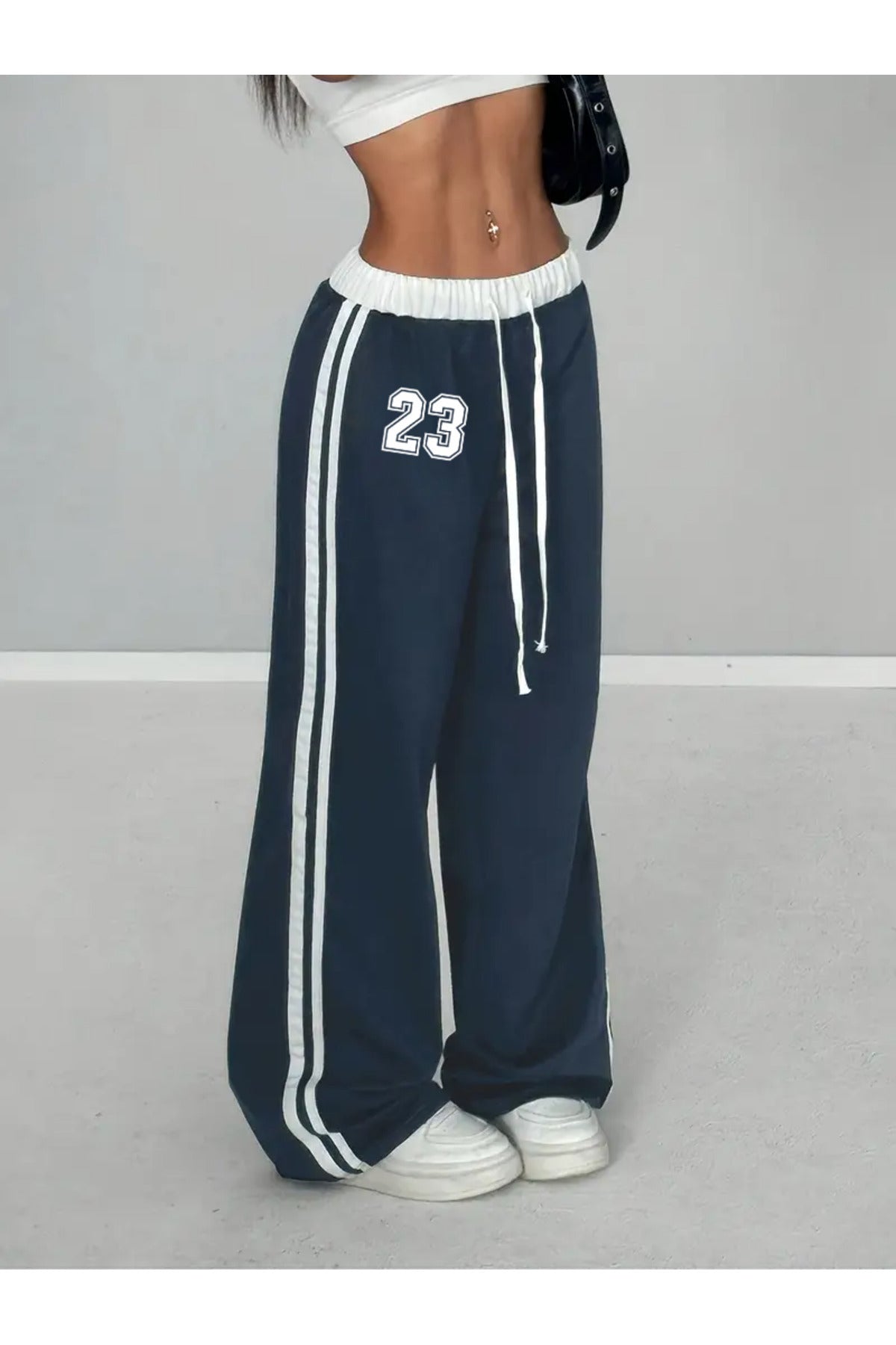 23 Number Oversize Bel İp Detaylı Lacivert Baggy Eşofman Altı