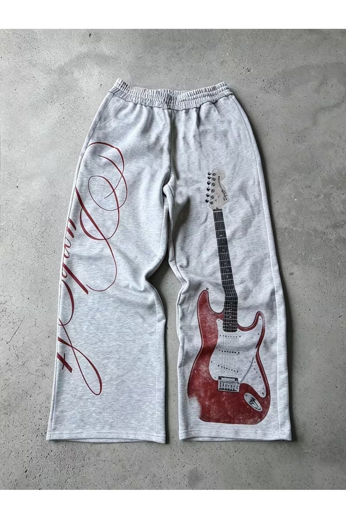 Guitar Detail Baskılı Oversize Baggy Eşofman Altı