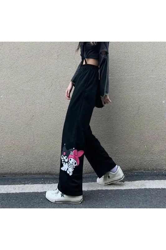 Sokak Tarzı Kuromi & Melody Baskılı Unisex Baggy Eşofman
