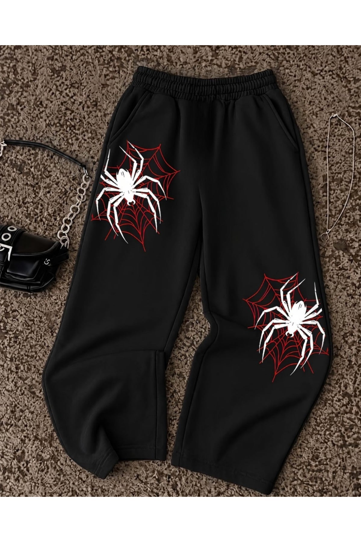 Spider Heart Baskılı Oversize Baggy Unisex Eşofman Altı