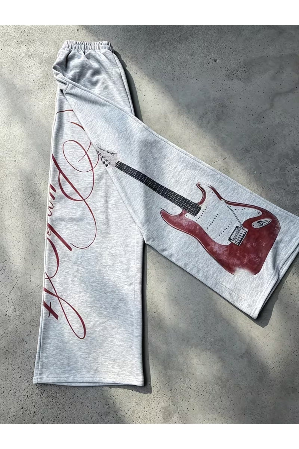 Guitar Detail Baskılı Oversize Baggy Eşofman Altı