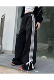 Kurdele Detail Çizgili Oversize Unisex Eşofman Altı
