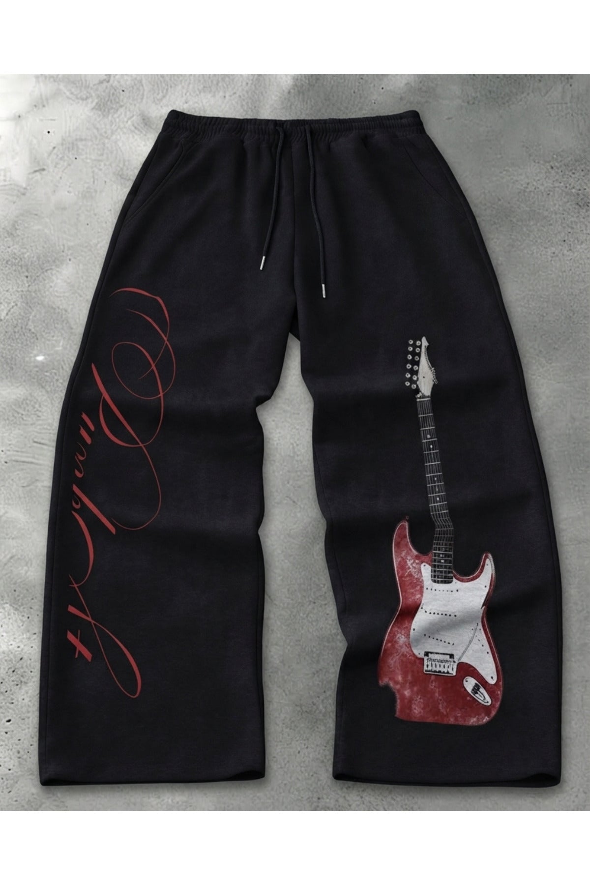 Guitar Detail Baskılı Oversize Baggy Eşofman Altı