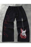 Guitar Detail Baskılı Oversize Baggy Eşofman Altı