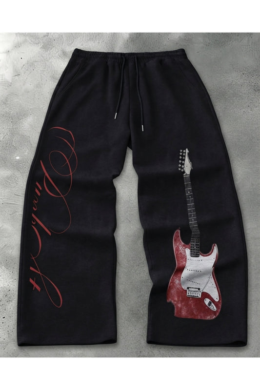 Guitar Detail Baskılı Oversize Baggy Eşofman Altı