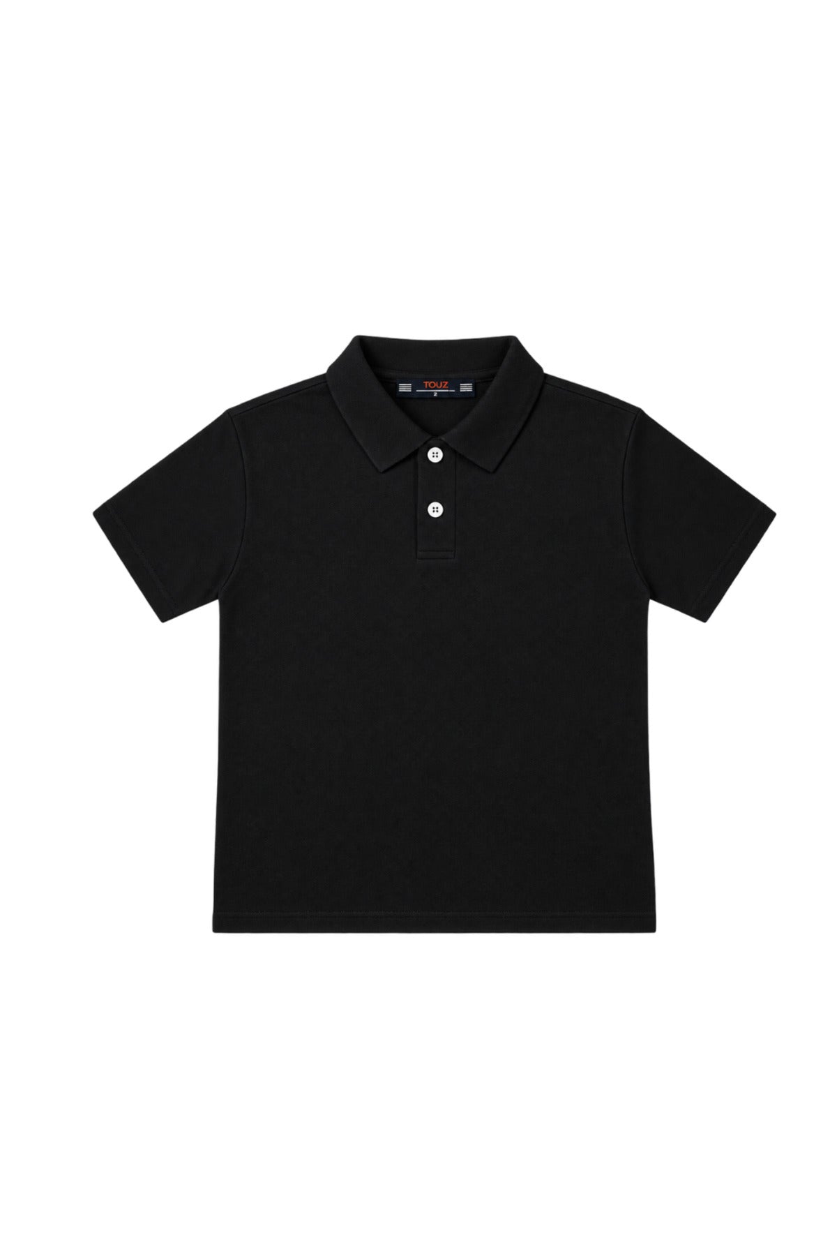 Polo Yaka Düğmeli Kısa Kollu Crop T-Shirt - Siyah