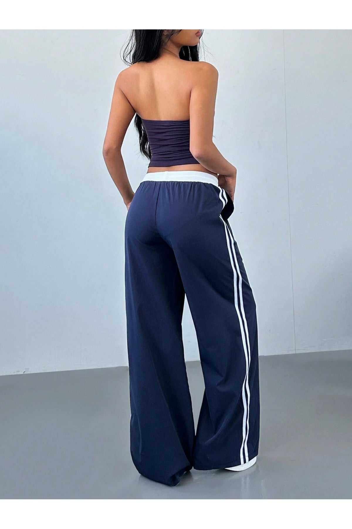 89 Number Oversize Bel İp Detaylı Lacivert Baggy Eşofman Altı