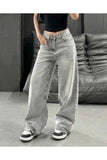 Y2K Streetwear Detail Gri Jean Pantolon