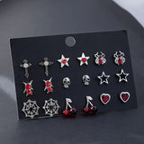 9 Çift Gothic Red Küpe Seti