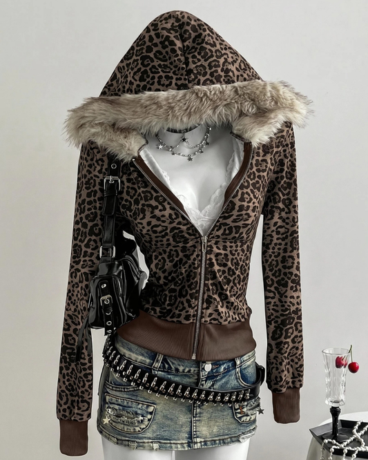 Urban Edge 3 İplik Dijital Baskılı Kürklü Fermuarlı Sweatshirt