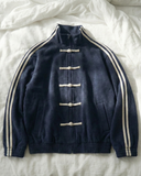 Çift Çizgili Lacivert Oversize Unisex Ceket