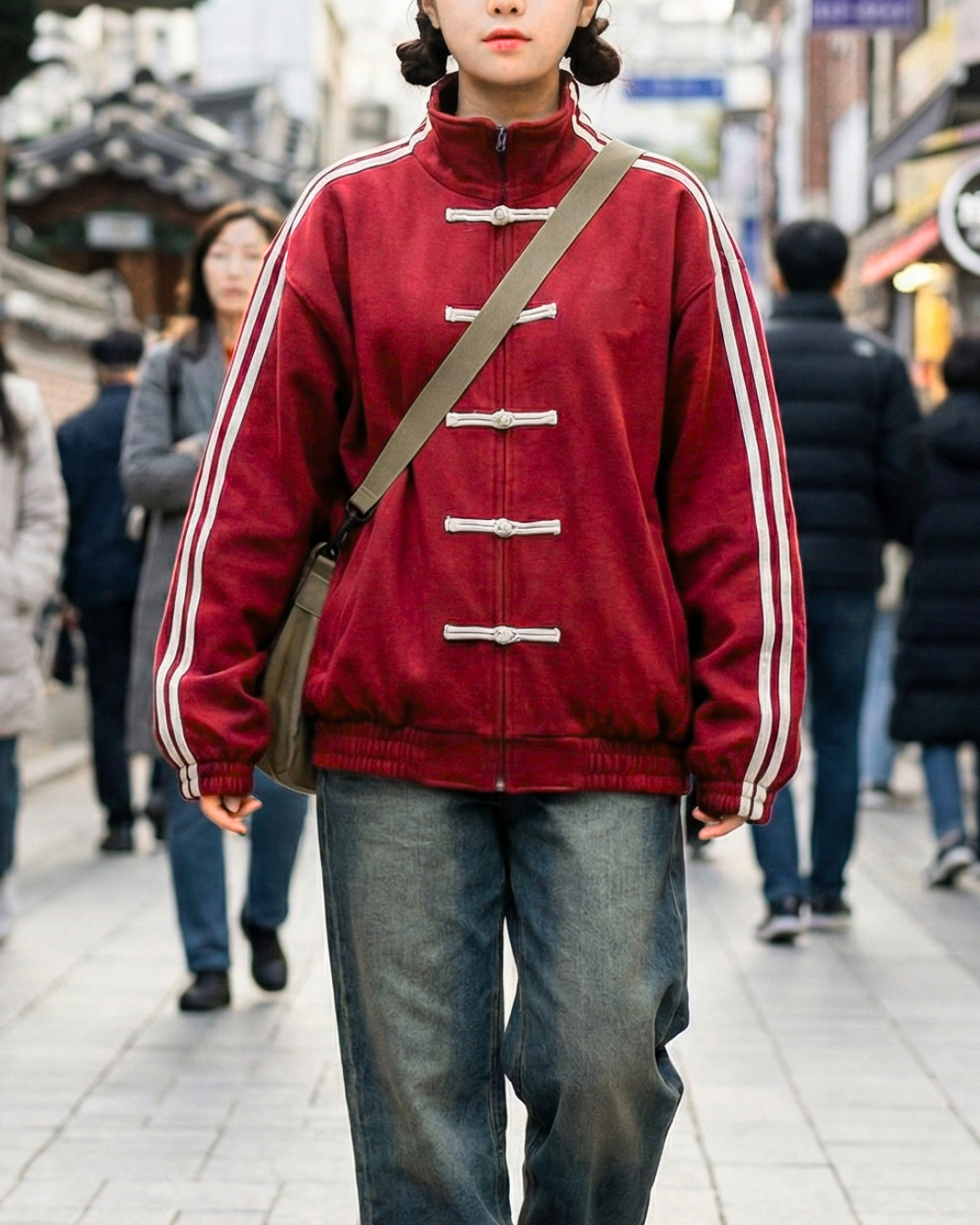 Çift Çizgili Bordo Oversize Unisex Ceket ( 3 İplik)