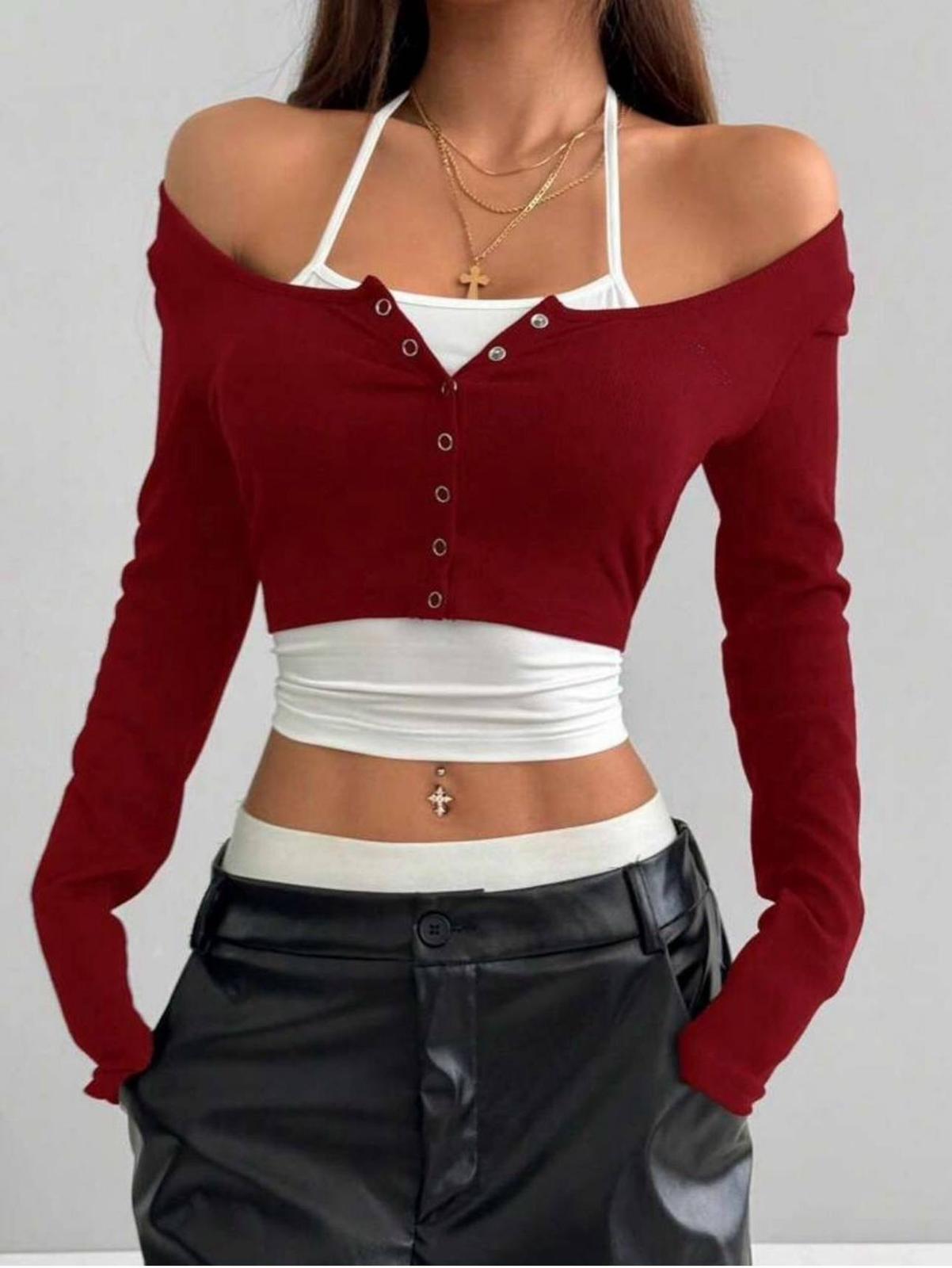 Y2K SnapFit Body Çıtçıt Detaylı Uzun Kollu Full Crop