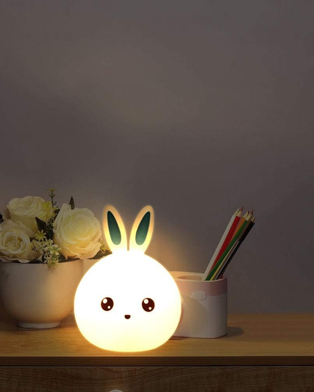 Slikon Renkli Şarj Edilebilir Tavşan Dokunmatik Gece Lambası