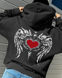 Angel Heart Maske Detaylı Oversize Fermuarlı Siyah Unisex Kapüşonlu Hırka